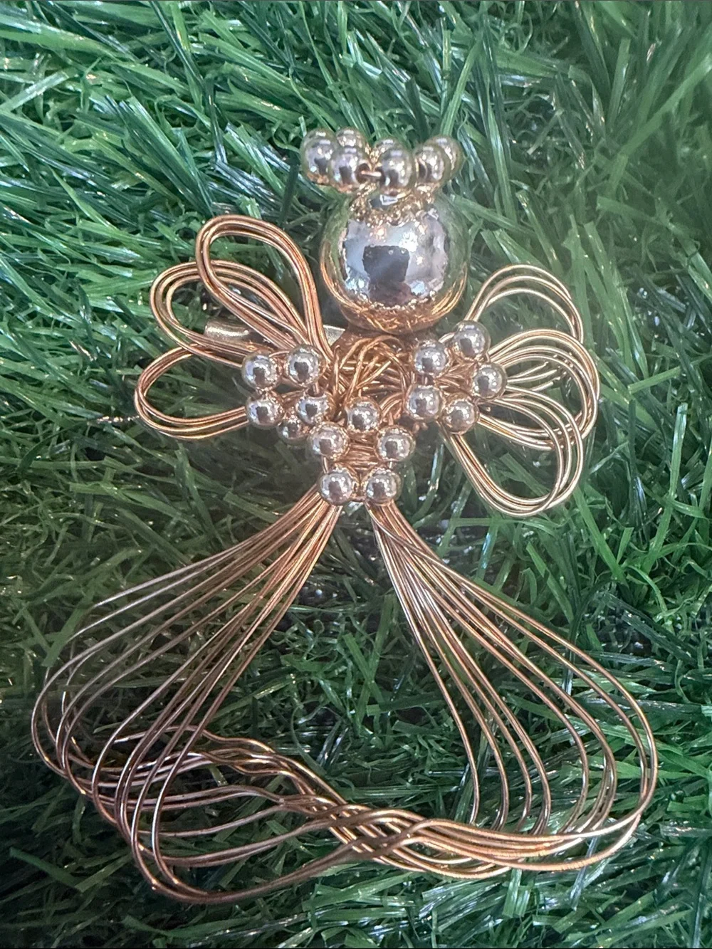 Vintage Gold Tone Wire Angel Brooch
